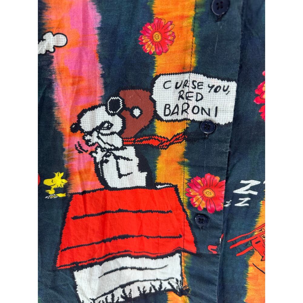 Ethnic Women's sz L SNOOPY Button Down Oversized Shirt Colorful Peanuts Cotton - Picture 5 of 13